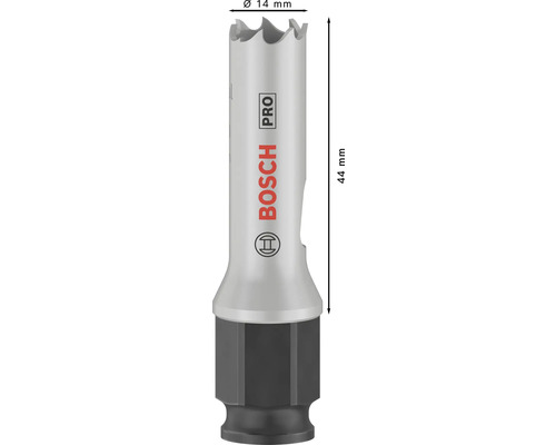 Bosch Lochsäge mit einem Durchmesser von 14 mm und einer Länge von 44 mm.