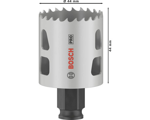 Bohrkrone mit 44 Millimeter Durchmesser und Bosch Logo