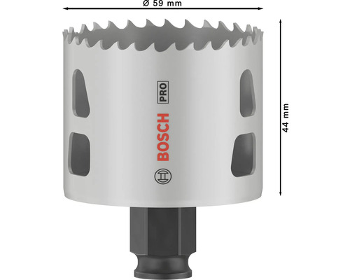 Bosch Lochsäge mit einem Durchmesser von 59 Millimetern und einer Höhe von 44 Millimetern.