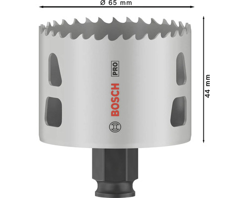 Bohrkronenaufsatz mit einer Größe von 65 mm und einer Höhe von 44 mm.