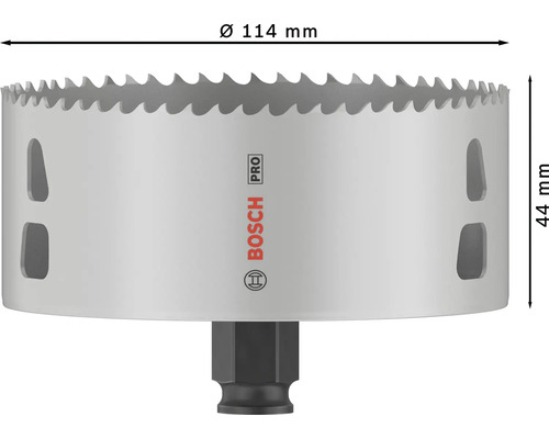Lochsäge mit einem Durchmesser von 114 mm und einer Höhe von 44 mm