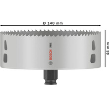 Bosch Pro Lochsäge mit 140 Millimeter Durchmesser und 44 Millimeter Höhe.