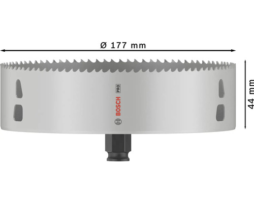 Lochsäge mit einem Durchmesser von 177 mm und einer Höhe von 44 mm, Bosch Logo