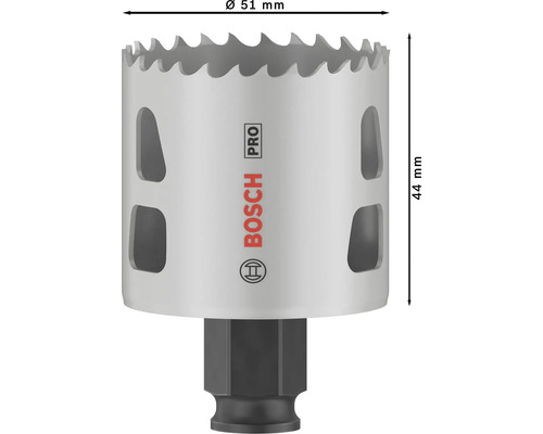 Bosch Lochsäge mit einem Durchmesser von 51 Millimetern und einer Höhe von 44 Millimetern.
