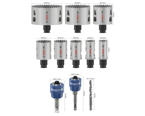 Bosch Pro Lochsägen Set mit verschiedenen Größen und Abmessungen