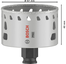 Bohrkrone mit 67 Millimeter Durchmesser und 40 Millimeter Höhe mit Bosch Logo