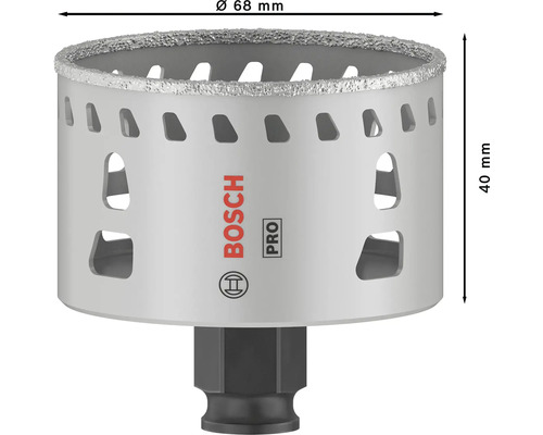 Bohrkrone mit 68 Millimeter Durchmesser und Bosch Logo