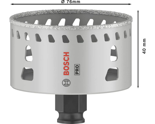 Bohrkrone mit 76 Millimeter Durchmesser und 40 Millimeter Höhe