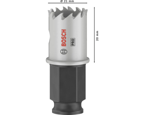 Bosch Lochsäge mit Durchmesser 21 Millimeter und einer Länge von 20 Millimeter.