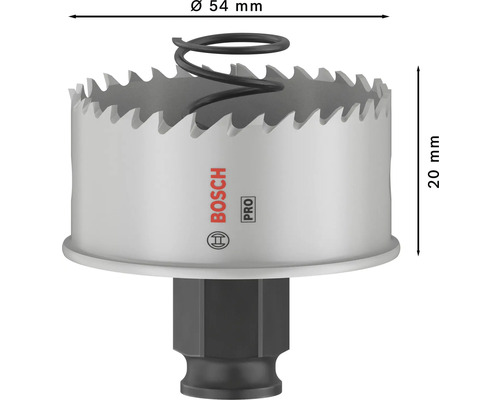 Lochsäge mit 54 Millimeter Durchmesser und 20 Millimeter Höhe mit Bosch Logo