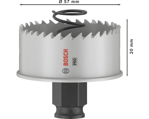 Bosch Logo Lochsäge mit einem Durchmesser von 57 Millimeter und einer Höhe von 20 Millimeter