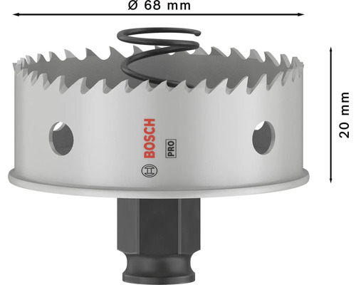 Bosch Pro Lochsäge mit einem Durchmesser von 68 Millimetern und einer Tiefe von 20 Millimetern