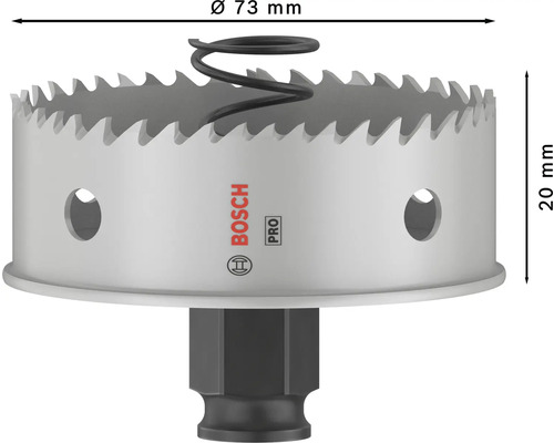 Lochsäge mit 73 Millimeter Durchmesser und 20 Millimeter Schnitttiefe von Bosch