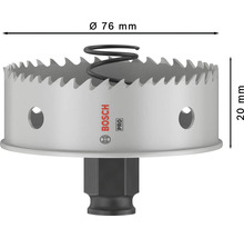 Lochsäge mit 76 Millimeter Durchmesser und einer Tiefe von 20 Millimeter mit Bosch Logo.