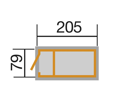 Abmessungen des Gerätehauses: 205 x 79 Zentimeter
