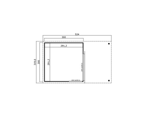 Grundrisszeichnung mit Maßangaben für ein Gartenhaus