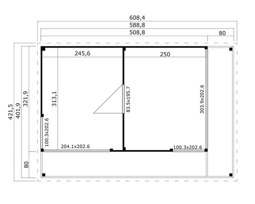 Grundriss eines Gartenhauses mit Maßangaben