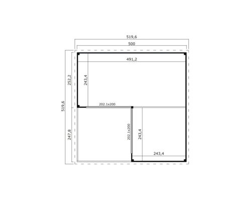 Grundriss eines Gartenhauses mit Maßangaben