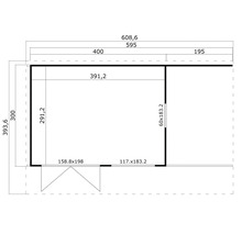 Zeichnung mit Bemaßung für ein Gartenhaus