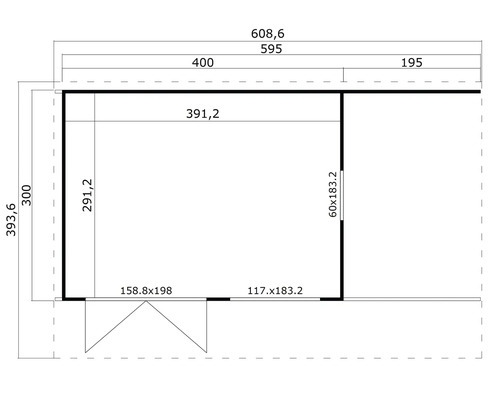 Zeichnung mit Bemaßung für ein Gartenhaus