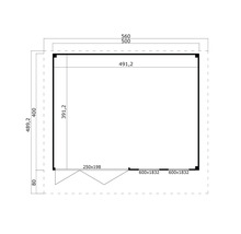 Draufsicht auf ein Gartenhaus mit Maßangaben