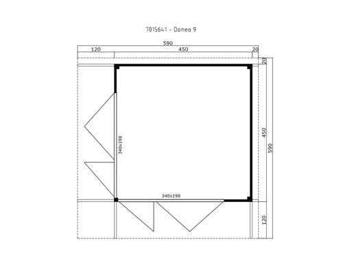 Grundriss des Gartenhauses Domeo 9 mit Maßangaben