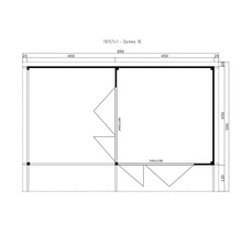 Grundriss Domeo 10 Gartenhaus mit Maßangaben