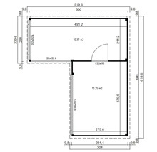 Grundriss eines Gartenhauses mit Abmessungen
