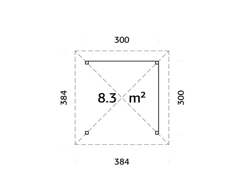 Grundriss mit einer Fläche von 8.3 Quadratmetern, Seitenlängen von 300 und 384