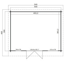 Grundrisszeichnung eines Gartenhauses mit Maßangaben