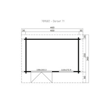 Grundrisszeichnung des Gartenhauses Dorset 71 mit Maßangaben