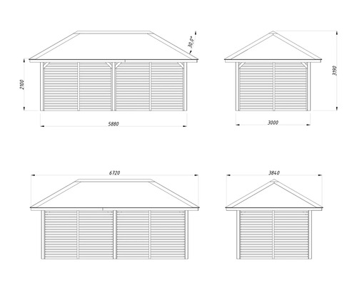 Abmessungen eines Gartenhauses mit Lamellenwänden