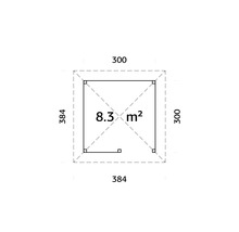 Grundriss mit Maßangaben: 300 x 384 cm, Fläche 8.3 Quadratmeter