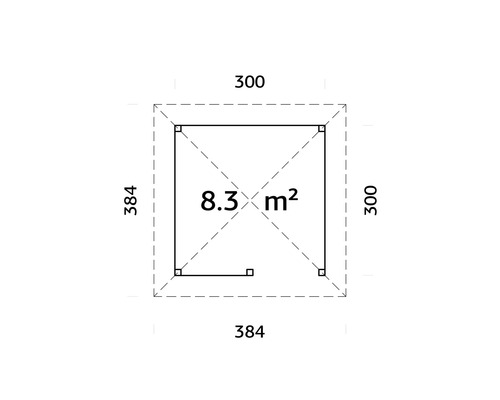 Grundriss mit Maßangaben: 300 x 384 cm, Fläche 8.3 Quadratmeter
