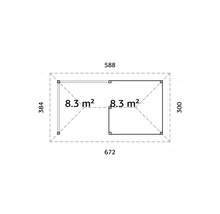 Grundriss mit Maßangaben, Gesamtfläche 8,3 Quadratmeter