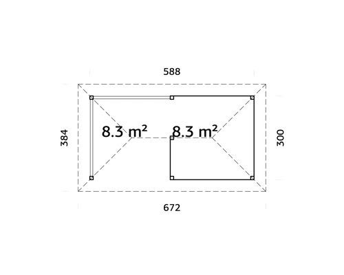 Grundriss mit Maßangaben, Gesamtfläche 8,3 Quadratmeter