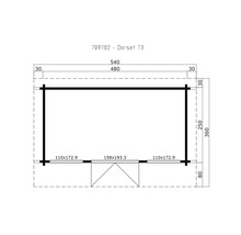 Grundrisszeichnung Gartenhaus Dorset 73 mit Maßangaben