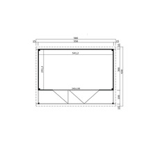 Grundrisszeichnung eines Gartenhauses mit Maßangaben