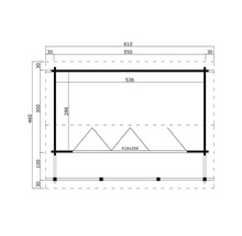 Grundriss eines Gartenhauses mit Maßangaben