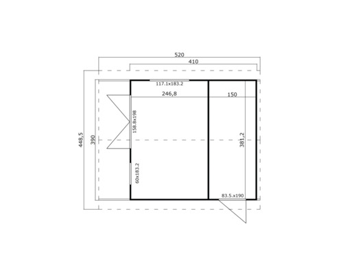 Grundriss eines Gartenhauses mit Maßangaben