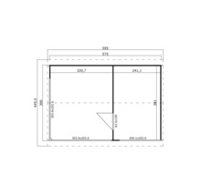 Grundrisszeichnung eines Gartenhauses mit Maßangaben
