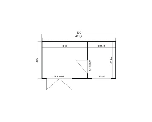 Grundriss eines Gartenhauses mit Abmessungen