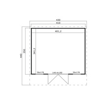 Grundrisszeichnung eines Gartenhauses mit Maßangaben