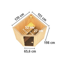 Innensauna mit Abmessungen und Holzbänken