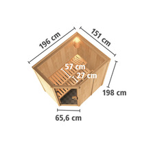 Elementsauna Karibu Carina inkl. 9 kW Ofen u.integr.Steuerung ohne Dachkranz mit bronzierter Ganzglastüre