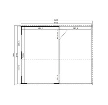 Grundriss eines Gartenhauses mit Maßangaben