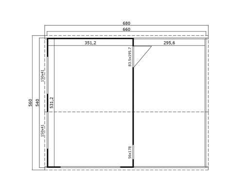 Grundriss eines Gartenhauses mit Maßangaben