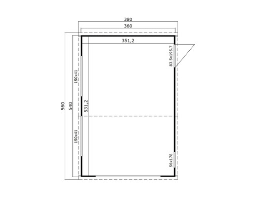 Grundriss eines Gartenhauses mit Maßangaben