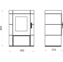 Technische Zeichnung eines Badezimmerschranks mit den Maßen 800 x 590 x 370 mm