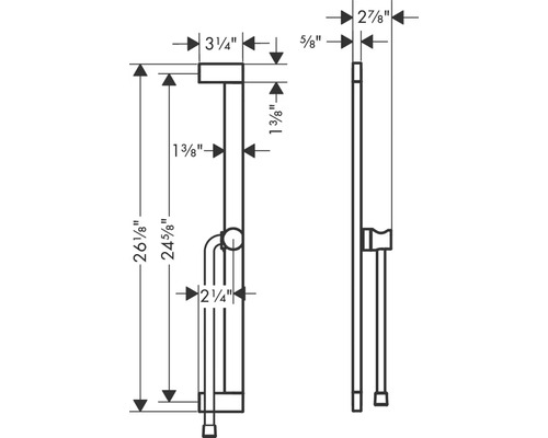 Technische Zeichnung eines Duschpaneels mit Maßangaben